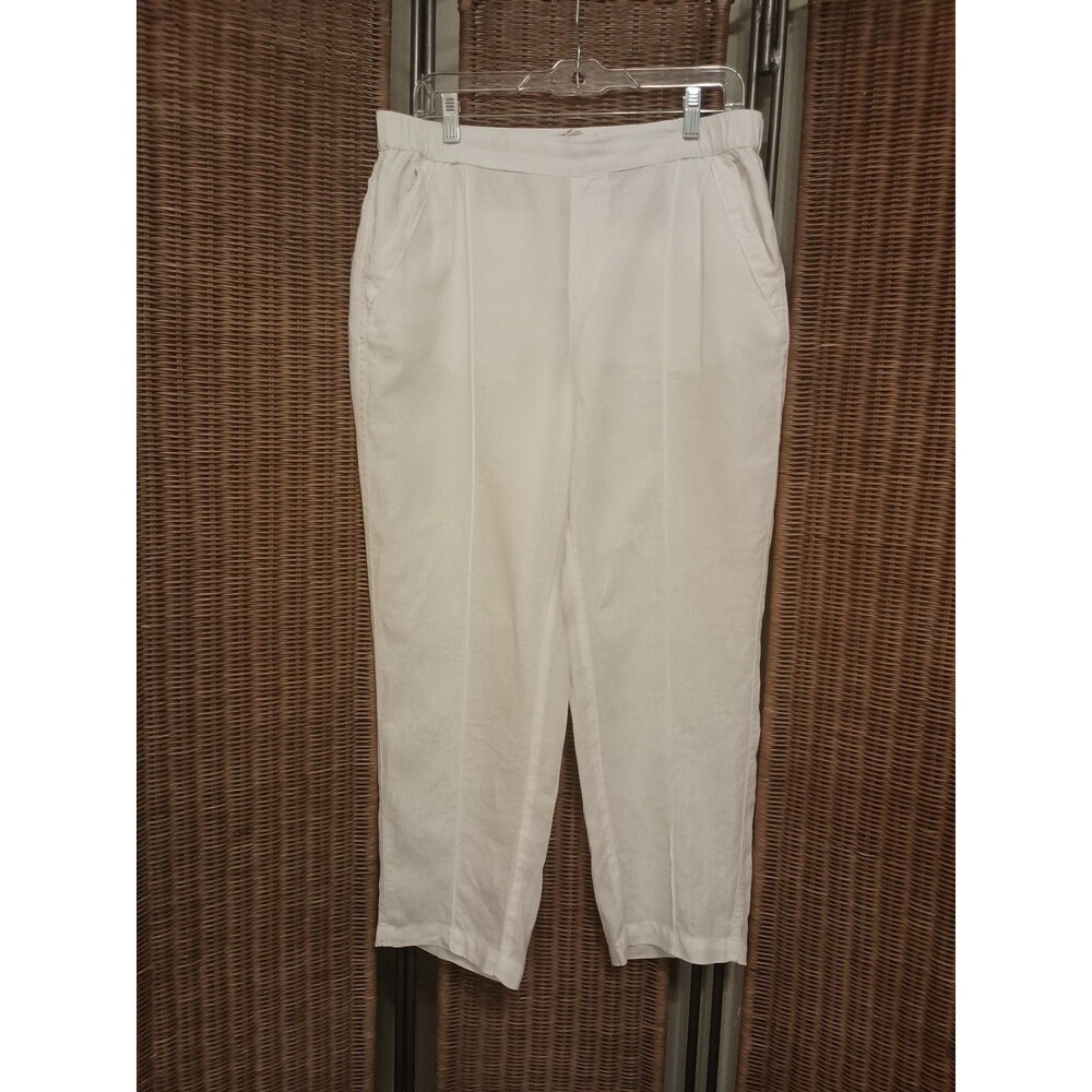 Nicole Miller Size L Linen Pants Cropped White Pull-on
